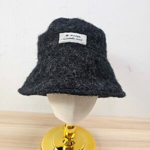 Fuzzy Bucket Hat Black Icelandic Wool Scandinavian Gorp Winter Goth M DESIGN S M